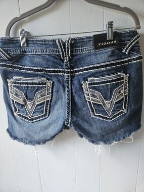 Vigoss Embroidered Denim Cutoff Shorts - Blue